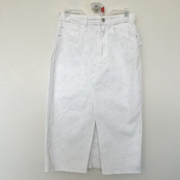 NWT GUESS Denim Eyelet Skirt White Size 27 $128 - Picture 11 of 16